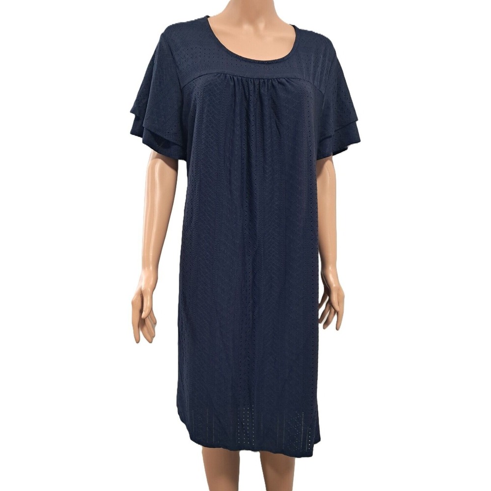 Kim Rogers Curvy Dress, Short Ruffle Sleeve, Navy Blue,‎ 2X, 40" long, lined